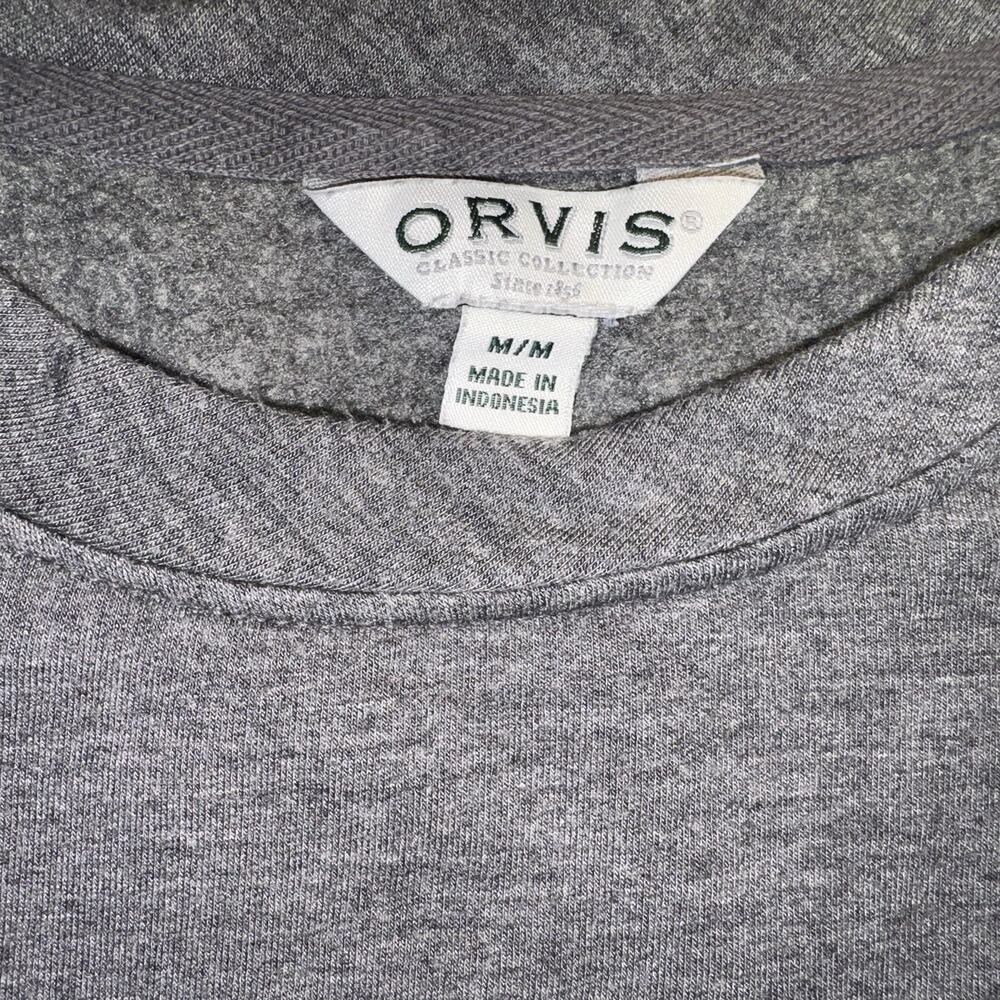 Orvis Mens Medium Pullover Crew Neck Sweater Gray Long Sleeve Fleece